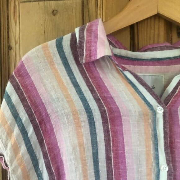 Rails Small Stripe Tie Front Blouse Striped Crop Shirt Collared Pastel Linen - Picture 2 of 9